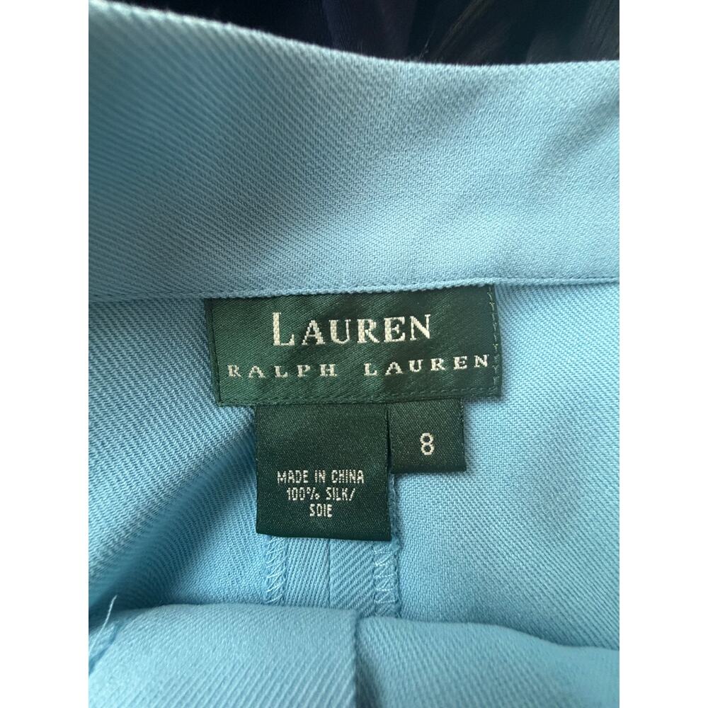 Vintage Lauren Ralph Lauren 100% Silk Sea Blue High Rise Wide Leg Pants Sz 8 NWT - Picture 4 of 12
